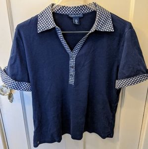 Karen Scott Blouse Blue Polka Dot Size XL